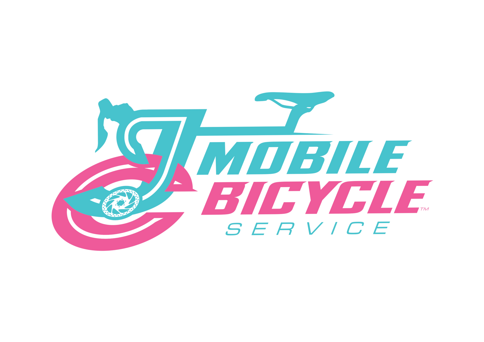 Logo for JC's Mobile Bicycle Service: winged cyclist, pink and blue, with a phone number below.